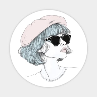 Woman with stylish short hair and sunglasses Magnet